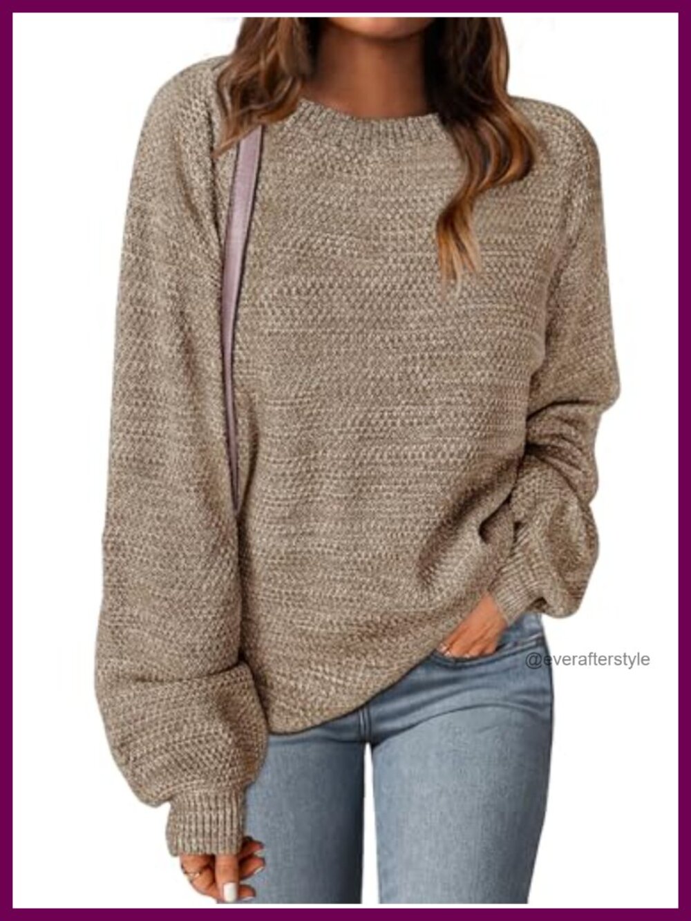 Chunky Knit Pullover Sweater Oversized Lantern Sleeve Cozy Winter Top